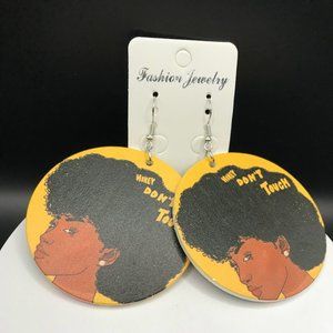 NWT Wooden Exquisite African Beauty Print Round Dangle Earrings Bohemian